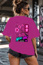 Neon Vibe Damen Oversized T-Shirt – Cherry Blossom – DTF Backprint in Pink, Größe 5XL