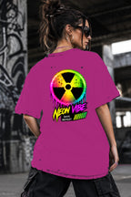 Neon Vibe Damen Oversized T-Shirt – Nuclear Symbol – DTF Backprint in Pink, Größe 5XL