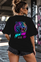 Neon Vibe Damen Oversized T-Shirt – Neon Tiger – DTF Backprint in Schwarz, Größe 5XL