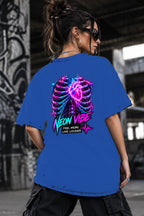 Neon Vibe Damen Oversized T-Shirt – Ribcage Heart – DTF Backprint in Blau, Größe 5XL