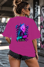 Neon Vibe Damen Oversized T-Shirt – Ribcage Heart – DTF Backprint in Pink, Größe 5XL