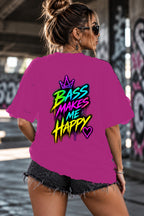 Neon Vibe Damen Oversized T-Shirt – Bass Makes Me Happy – DTF Backprint in Pink, Größe 5XL