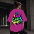 Neon Vibe Damen Oversized T-Shirt – Rave Culture Forever – DTF Backprint in Pink, Größe 5XL