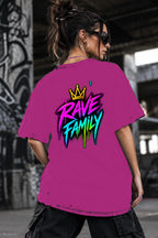 Neon Vibe Damen Oversized T-Shirt – Rave Family – DTF Backprint in Pink, Größe 5XL