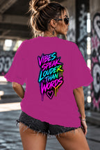 Neon Vibe Damen Oversized T-Shirt – Vibes Speak Louder – DTF Backprint in Pink, Größe 5XL