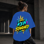 Neon Vibe Damen Oversized T-Shirt – Kein Standard – DTF Backprint in Blau, Größe 5XL
