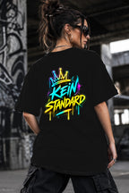 Neon Vibe Damen Oversized T-Shirt – Kein Standard – DTF Backprint in Schwarz, Größe 5XL