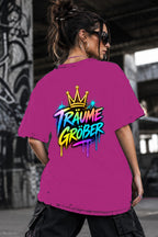 Neon Vibe Damen Oversized T-Shirt – Träume Größer – DTF Backprint in Pink, Größe 5XL