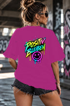 Neon Vibe Damen Oversized T-Shirt – Positiv Bleiben – DTF Backprint in Pink, Größe 5XL