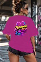 Neon Vibe Damen Oversized T-Shirt – Zusammen Lauter – DTF Backprint in Pink, Größe 5XL