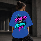 Neon Vibe Damen Oversized T-Shirt – Scheiß Auf Normal – DTF Backprint in Blau, Größe 5XL