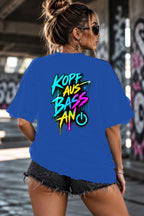Neon Vibe Damen Oversized T-Shirt – Kopf Aus Bass An – DTF Backprint in Blau, Größe 5XL