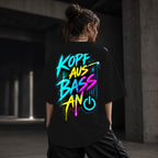 Neon Vibe Damen Oversized T-Shirt – Kopf Aus Bass An – DTF Backprint in Schwarz, Größe 5XL
