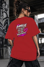Neon Vibe Damen Oversized T-Shirt – Familie ist mein Anker – DTF Backprint in Rot, Größe 5XL