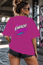 Neon Vibe Damen Oversized T-Shirt – Einfach ich – DTF Backprint in Pink, Größe 5XL