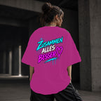 Neon Vibe Damen Oversized T-Shirt – Zusammen alles besser – DTF Backprint in Pink, Größe 5XL