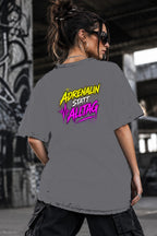 Neon Vibe Damen Oversized T-Shirt – Adrenalin statt Alltag – DTF Backprint in Grau, Größe 5XL