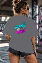 Neon Vibe Damen Oversized T-Shirt – Respekt kostet nichts – DTF Backprint in Grau, Größe 5XL