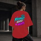 Neon Vibe Damen Oversized T-Shirt – Respekt kostet nichts – DTF Backprint in Rot, Größe 5XL