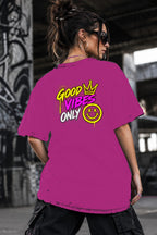 Neon Vibe Damen Oversized T-Shirt – Good Vibes Only – DTF Backprint in Pink, Größe 5XL