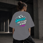 Neon Vibe Damen Oversized T-Shirt – Grenzen gibt es nur im Kopf – DTF Backprint in Grau, Größe 5XL