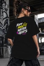 Neon Vibe Damen Oversized T-Shirt – Kopf hoch weiter gehts – DTF Backprint in Schwarz, Größe 5XL