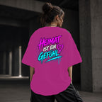 Neon Vibe Damen Oversized T-Shirt – Heimat ist ein Gefühl – DTF Backprint in Pink, Größe 5XL