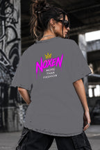 Neon Vibe Damen Oversized T-Shirt – Noxen More Than Fashion – DTF Backprint in Grau, Größe 5XL