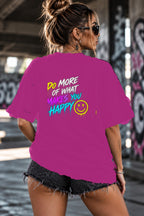 Neon Vibe Damen Oversized T-Shirt – Do More Of What Makes You Happy – DTF Backprint in Pink, Größe 5XL