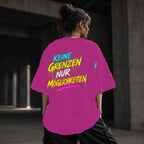 Neon Vibe Damen Oversized T-Shirt – Keine Grenzen nur Möglichkeiten – DTF Backprint in Pink, Größe 5XL