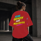Neon Vibe Damen Oversized T-Shirt – Keine Grenzen nur Möglichkeiten – DTF Backprint in Rot, Größe 5XL