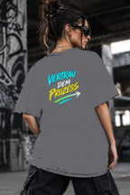 Neon Vibe Damen Oversized T-Shirt – Vertrau dem Prozess – DTF Backprint in Grau, Größe 5XL