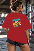 Neon Vibe Damen Oversized T-Shirt – Vertrau dem Prozess – DTF Backprint in Rot, Größe 5XL