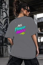Neon Vibe Damen Oversized T-Shirt – Aus Prinzip anders – DTF Backprint in Grau, Größe 5XL
