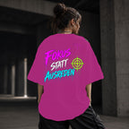 Neon Vibe Damen Oversized T-Shirt – Fokus statt Ausreden – DTF Backprint in Pink, Größe 5XL