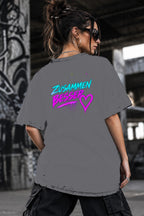 Neon Vibe Damen Oversized T-Shirt – Zusammen besser – DTF Backprint in Grau, Größe 5XL