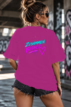 Neon Vibe Damen Oversized T-Shirt – Zusammen besser – DTF Backprint in Pink, Größe 5XL