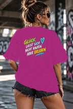 Neon Vibe Damen Oversized T-Shirt – Glück lässt sich nicht kaufen aber erleben – DTF Backprint in Pink, Größe 5XL